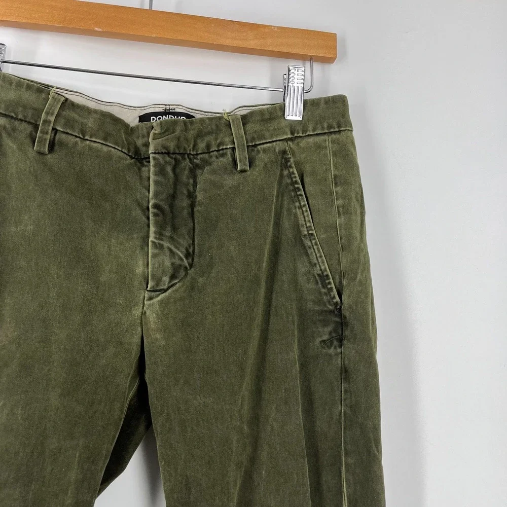 Dondup Gaubert Mens Olive Green Slim‎ Fit Velvet Corduroy Trousers Italy